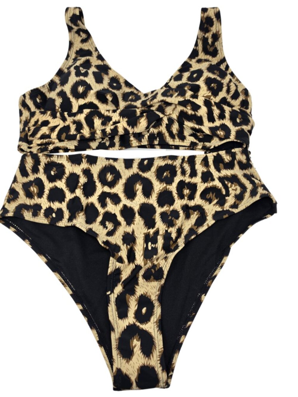 New Pink Queen Womens XL High Waist Cheeky Leopard Print Bikini Swim Suit Set
